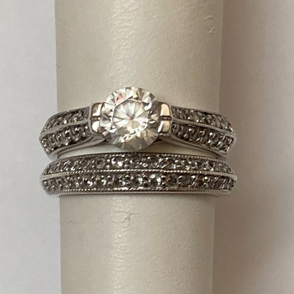 Sterling Silver CZ Wedding Band Set - Picture 2 of 8